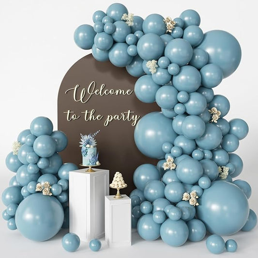 Dusty Blue Balloons, 125 PCS Assorted Sizes 18 inch, 12 inch, 10 inch, 5 inch - Great for Birthday Party, Wedding, Bridal Shower, Holiday Decorations and Balloon Garland Arches