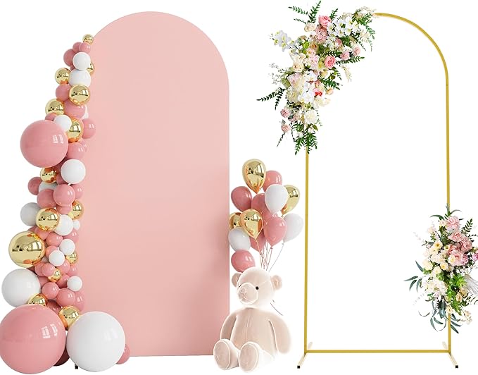 Wokceer 6 FT Wedding Arch Backdrop Stand and Arch Cover, Metal Backdrop Stand with Cover for Birthday Party Wedding Ceremony Bridal Baby Shower Event Decor