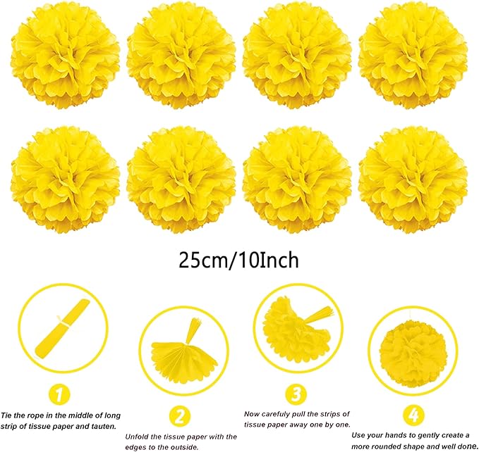 ZERODECO Party Decorations, 41 Pcs Yellow Papar Fans Pompoms Garlands String Tissue Paper Tassel for Graduation Congrats Grad New Years Spring Festival Wedding Birthday Party
