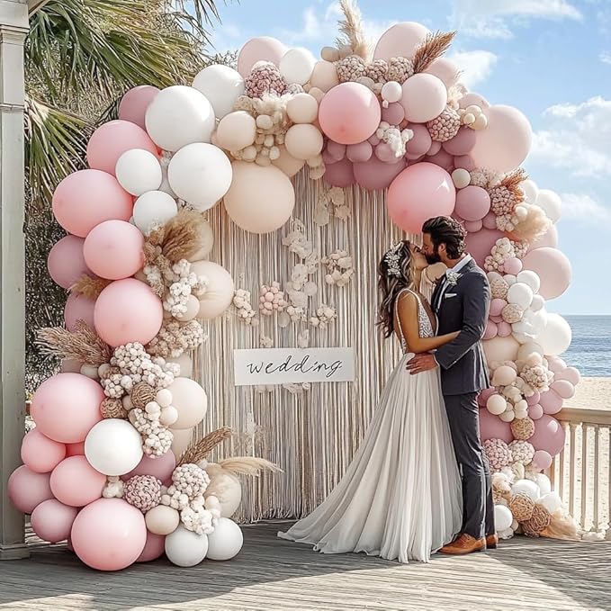 Pastel Pink White Balloon Arch - Double Stuffed Light Pink Beige Cream Balloon Garland Kit Boho Dusty Blush Balloons for Baby In Bloom Baby Shower Bridal Birthday Wedding Party Decor