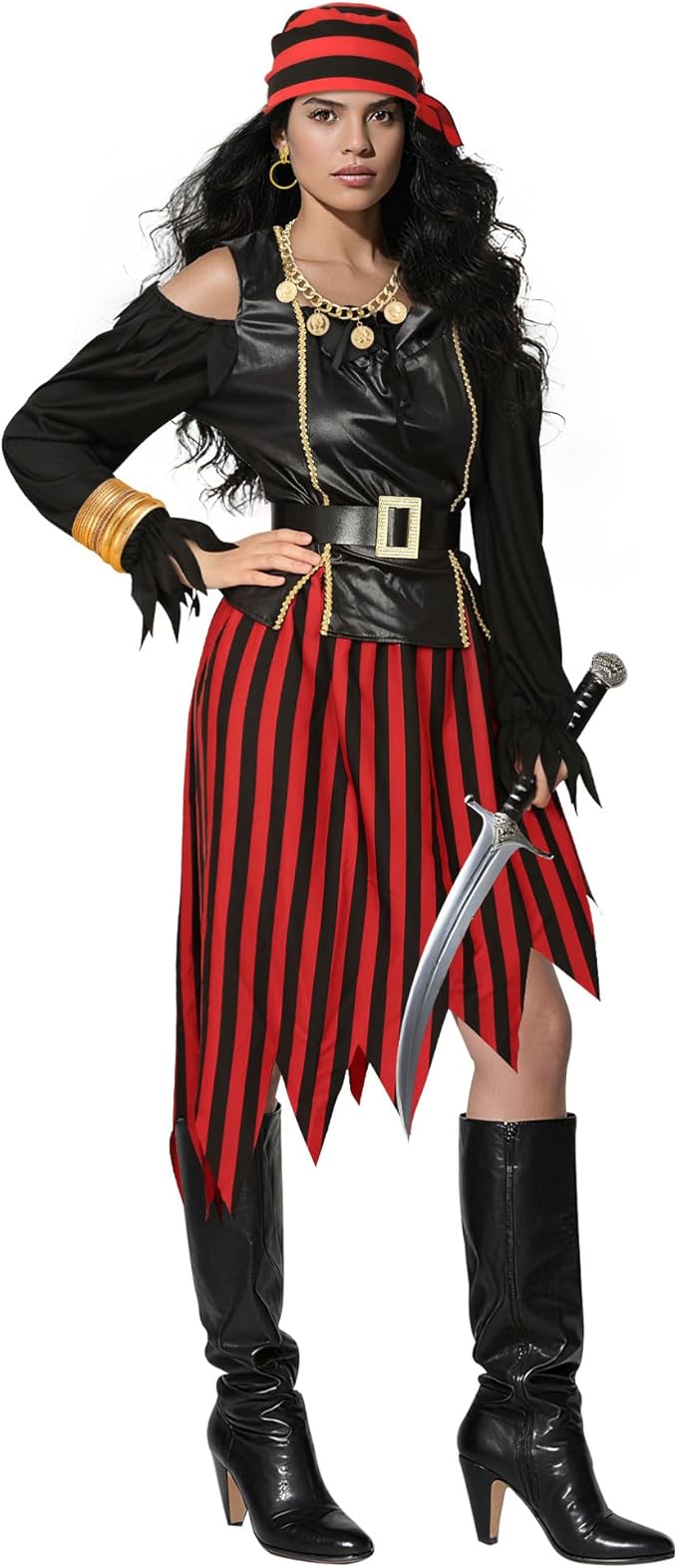 Drofe Pirate Costume Women Accessories Pirate Skirt Renaissance Top Adult Necklace Earrings Halloween Costume Full Set