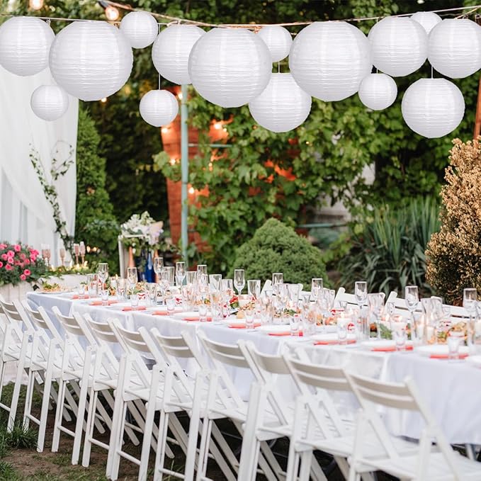 Paper Lanterns Party Decorations, Round Hanging Paper Lanterns Decorations for Graduation Engagement Wedding Birthday Party Supplies White 15pcs