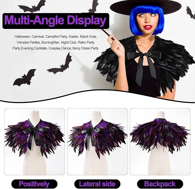 Gothic Natural Feather Shrug Feather Shawl Wrap Cape Victorian Collar for Halloween Cosplay Party Costume Accessories
