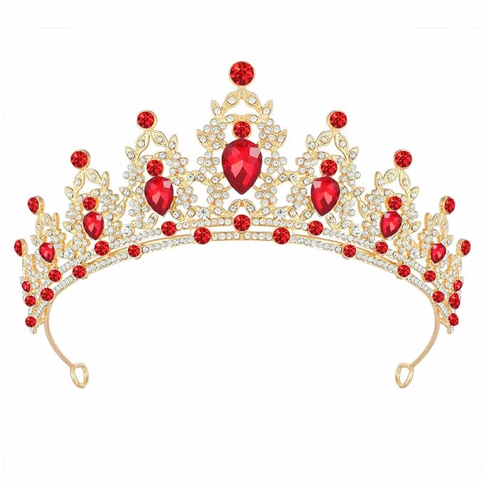 Tiara Crown for Women, Headband Hair Accessories for Birthday Wedding Party Costume Red
