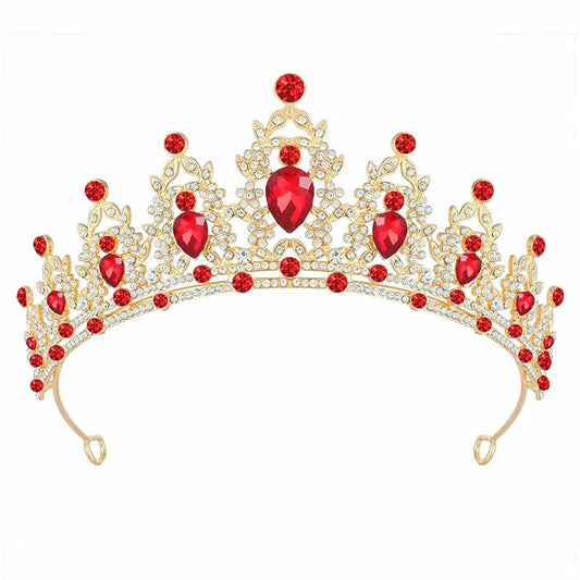 Tiara Crown for Women, Headband Hair Accessories for Birthday Wedding Party Costume Red