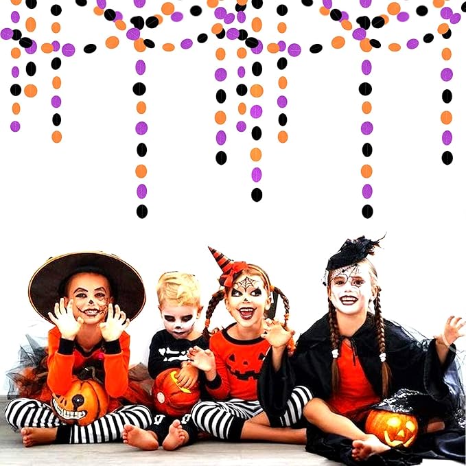 Black-Orange Purple Halloween Party-Decorations Streamers-Garland - 52ft Birthday Baby Shower Decorations Paper Banner, Graduation 2025 Glitter Hanging Decoration Bunting Supplies Lasting Surprise