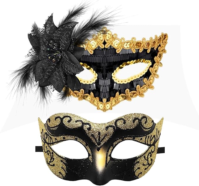 Couple Masquerade Masks for Women Men Venetian Masks for Halloween Carnival Costume Party Prom Ball