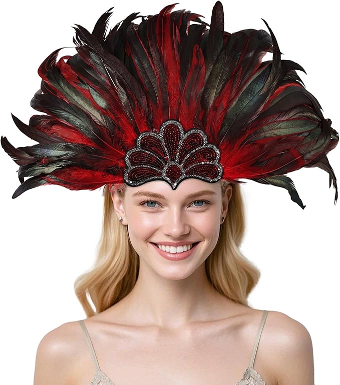Women's Carnival Feather Headpieces Sequin Headdress for Wedding Masquerade Party Cosplay Feather Headbands