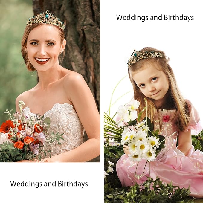 Velscrun Princess Crown - Green Tiara & Sash Set for Princess Birthday Party Decorations
