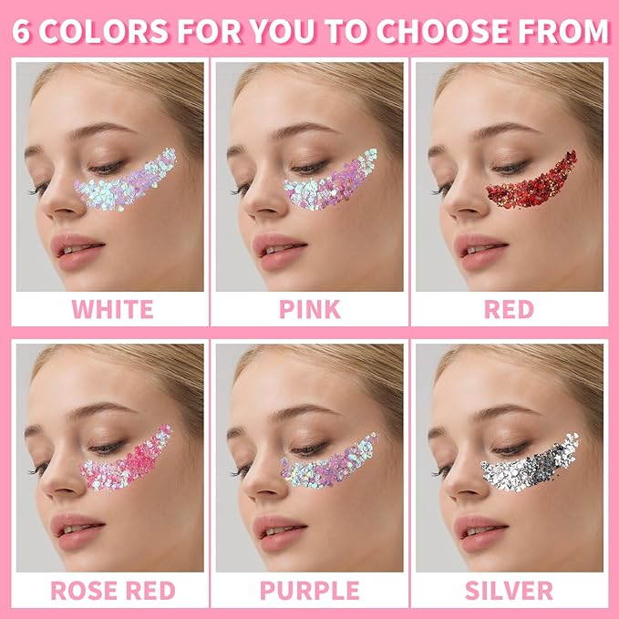 Teenitor Body Glitter Gel, Face Glitter Gel, 6 Colors Face Paint for Concerts Festival Rave Accessories for Women