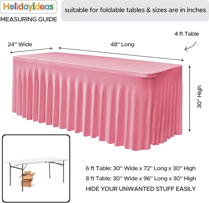 HolidayIdeas 2 Pack Spandex Table Skirts for 4 ft Folding Table, Stretch Rectangle Tablecloth for Wedding, Banquets, Parties, Pink, 24x48