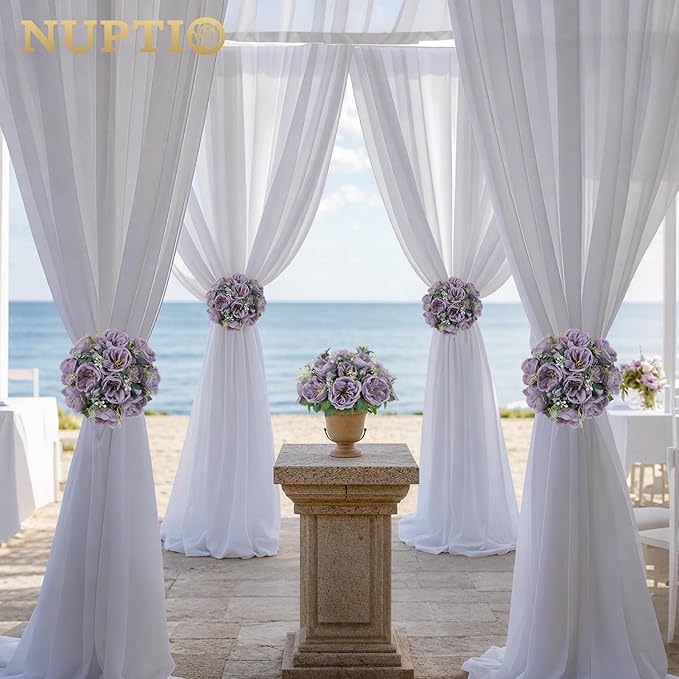 NUPTIO Artificial Flowers Ball Centerpieces: 2 Pcs 9.8 Inch Diameter Fake Kissing Rose Floral Balls for Wedding Party Bridal Shower Valentine Home - Purple Bouquet Arrangement Decorations for Table