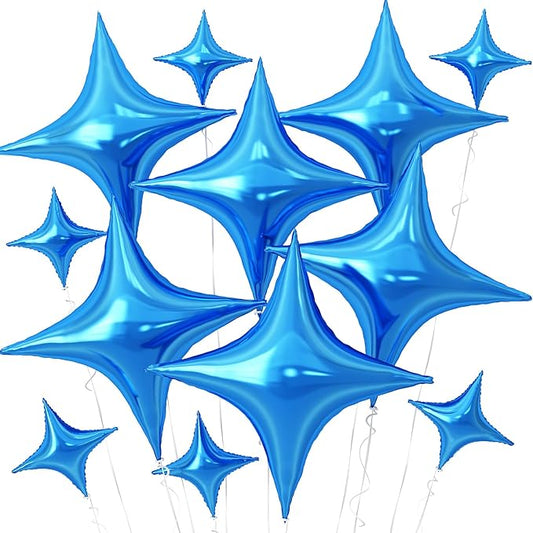 Blue Star Balloons,12Pcs Four Angle Star Foil Balloons,26Inch and 10Inch Dark Blue Quadrangle Helium Balloon for Birthday Anniversary Baby Shower Wedding Party Decorations