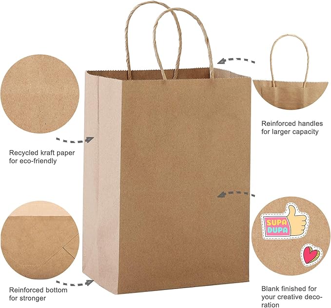 MESHA Kraft Paper Bags 10X5X13 Brown Large Gift Bags with Handles Bulk,200 Pcs Kraft Paper Bag for Small Business,Birthday Wedding Party Favor Bag, Shopping