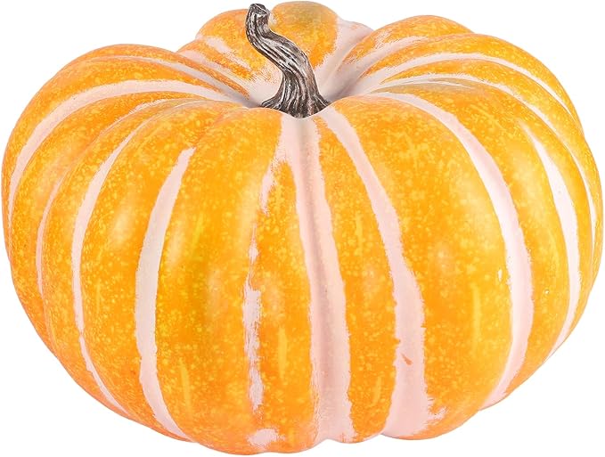 DuHouse Large 18.5”Artificial Pumpkin Decoration Fall Harvest Decor for Halloween, Thanksgiving, Porch, Indoor Outdoor Display(Flat Pumpkin)