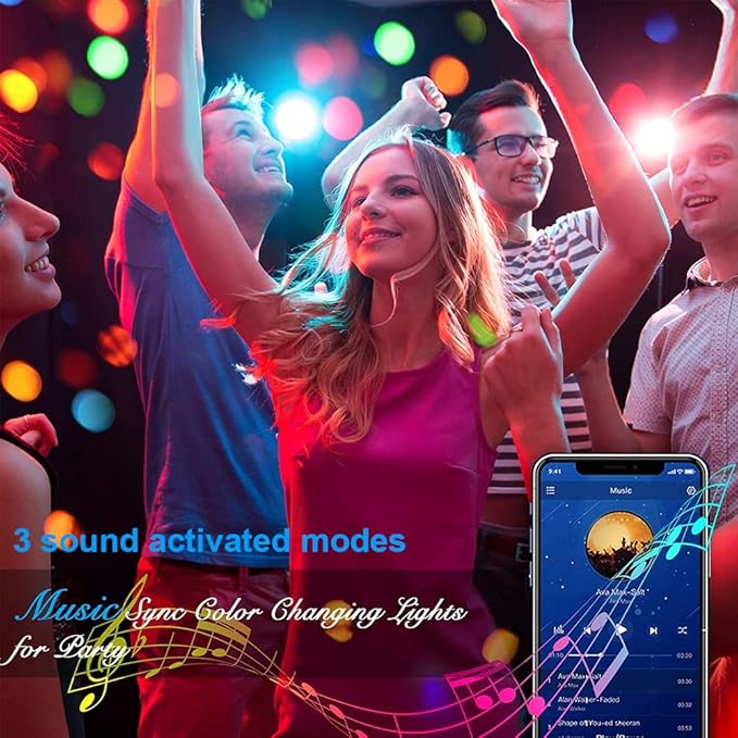 Dj Party Disco Ball Lights with Pattern and Sound Activated,10 ft USB Cable, Laucnpty LED Stage Strobe Light that Sync with Music, Christmas Rave/Home Karaoke/Dance/Club Bar Lights for Parties (Black)