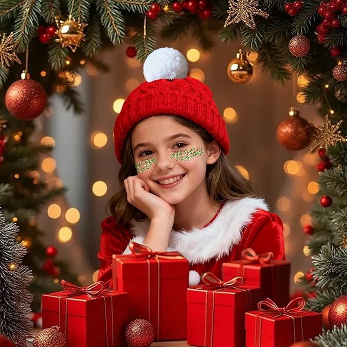 Mysense Red Silver and Green Body Glitter Stick, Christmas Makeup Face Hair Glitter for Kids Women, Stocking Stuffers Gift Decorations, Sparkling Chunky Glitter Makeup, 0.56oz