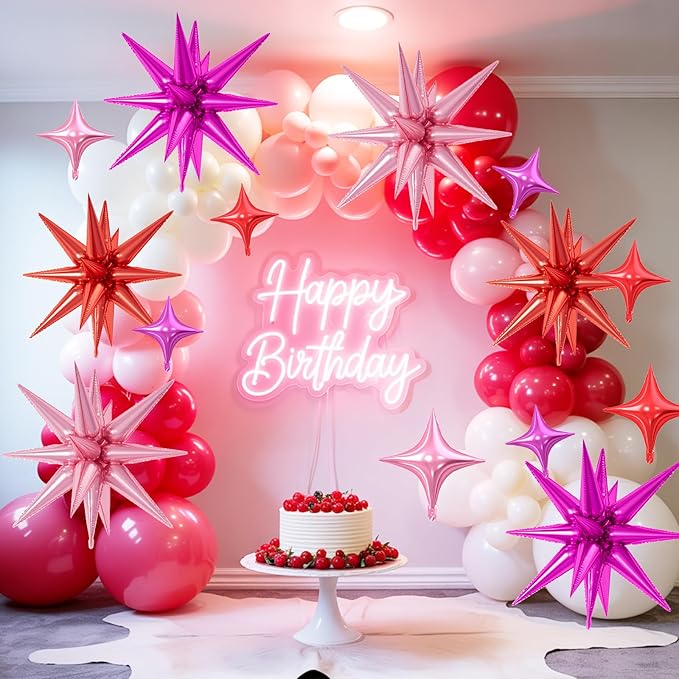 18 Pcs Red Pink Star Balloons, Pink and Red Balloon with 6 Pcs 22-Inch Explosion Star Balloons 12Pcs 10-Inch Four Pointed Stars Foil Balloon for Valentine's Anniversary Birthday Party Decoration