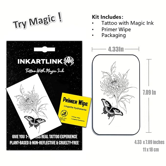 INKARTLINK Women's Semi-Permanent Floral Temporary Tattoos - Adult Art Design, Cruelty-Free, Waterproof, Non-Reflective (Butterfly And Flower)