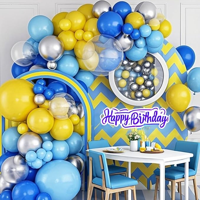 Blue and Yellow Balloons Arch Royal Blue Yellow Silver Balloons Garland with Clear Balloon Light Party Latex Balloon for Birthday Decorations Baby Shower Graduation