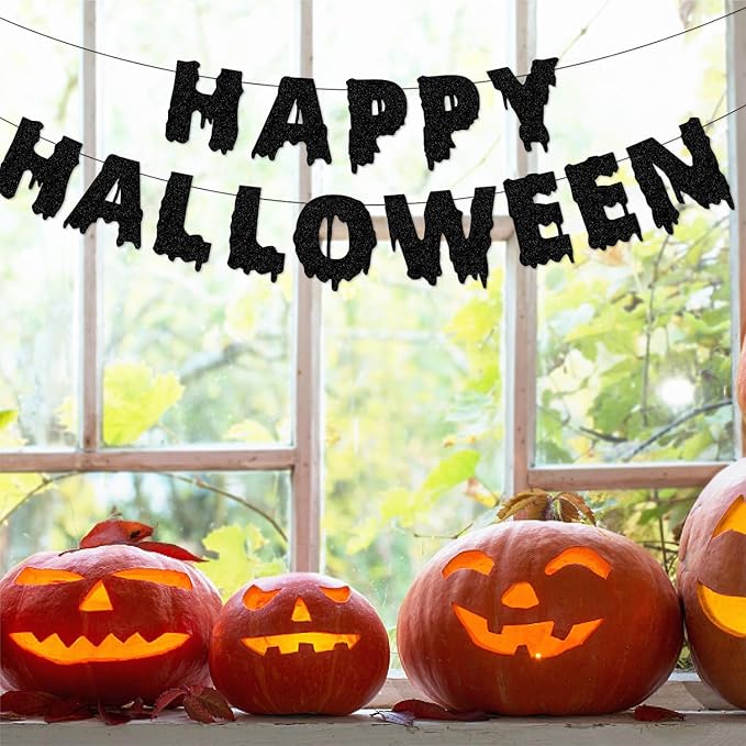 Halloween Vintage-Ghost Black Party-Decorations Supplies - 11pcs Happy Banner,Outdoor Bat Witch Streamers Garland,Spooky Home Hanging Swirl,Indoor Haunted Mansion Room Wall Backdrop Decor Burgleda