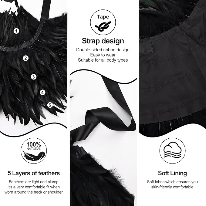 Gothic Natural Feather Shrug Feather Shawl Wrap Cape Victorian Collar for Halloween Cosplay Party Costume Accessories