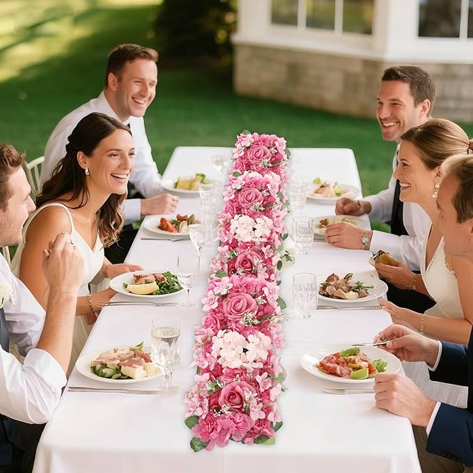 6 Pack Artificial Peony Garland,Wedding Arch Artificial Flower Panels,Flowers Wall Backdrop Panel for Wedding Dining Table Christmas Home Party Decor (Pink &Purple)