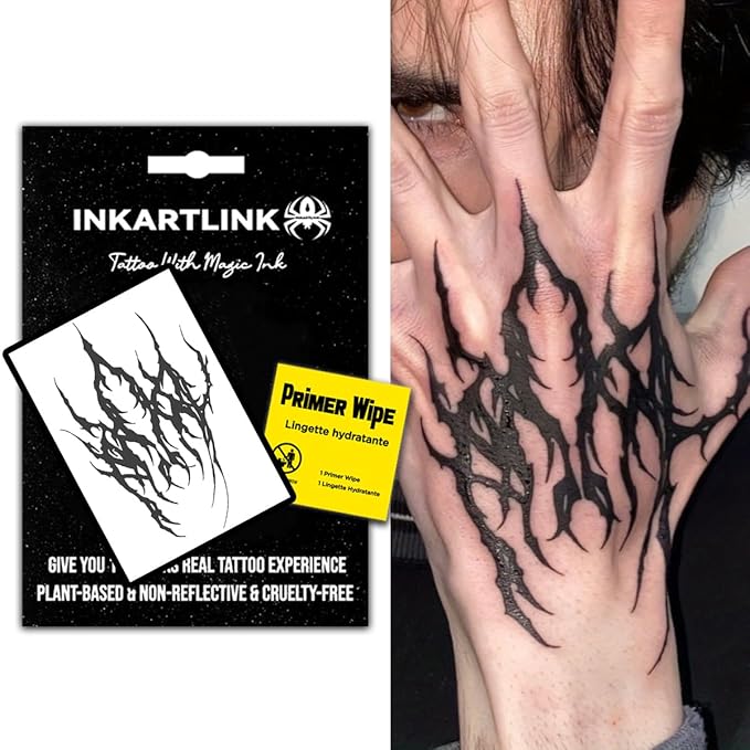 INKARTLINK Semi Permanent Tattoos,Halloween Temporary Tattoo, Party Tattoos, Realistic, Waterproof, Cruelty-free, Non-reflective (Ink Demon)