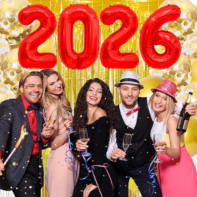 2026 Balloons, 2026 Number Balloons, 2026 Red Balloon, Foil Happy New Year Balloon for New Year Eve Party Supplies 2026 Graduation Decorations Anniversary Birthday Home Office Decorations, 16 Inch