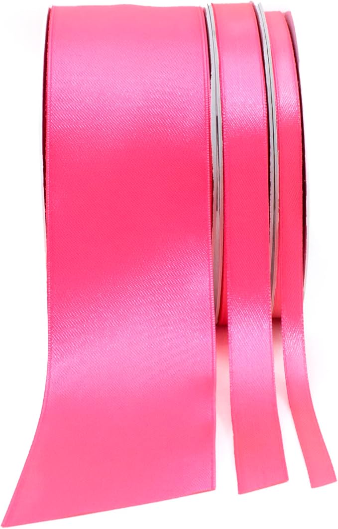 Pink Satin Ribbon, 1 inch x 50 Yards, Double Face Solid Color, Thick and Durable Roll, 100% Polyester for Gift Wrapping, Crafts, Hair and Multiple Decorations