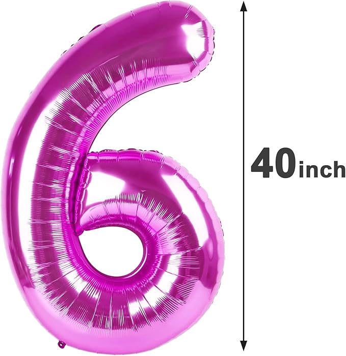 40 Inch Rosy Purple Mylar Foil Number 6 Birthday Balloon, Digital Balloons for 6 16 Boy Girl Party Decorations Supplies, Rosy Purple Big Helium Balloon Numbers for 26 36 46 60 Men Women Anniversary