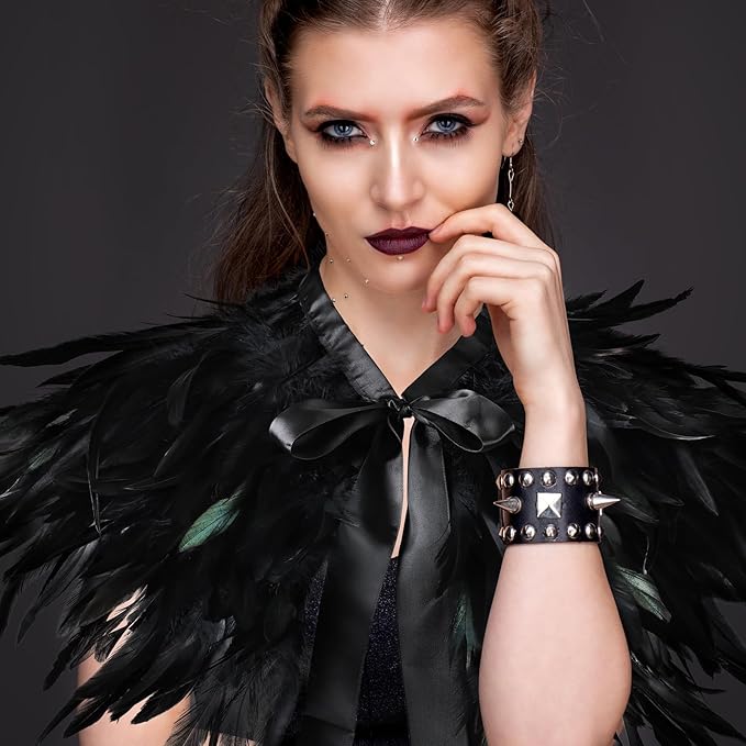 Gothic Natural Feather Shrug Feather Shawl Wrap Cape Victorian Collar for Halloween Cosplay Party Costume Accessories