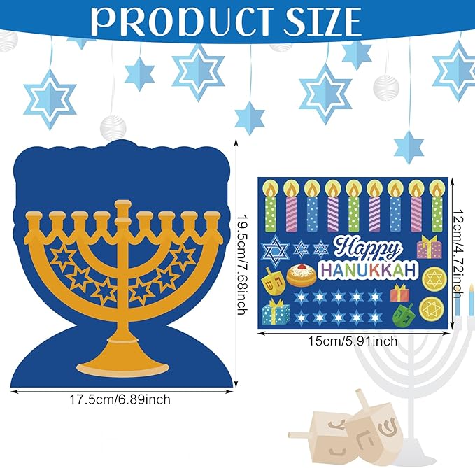 24 Pack Happy Hanukkah Menorah Crafts Kits 3D Sticker Scene Table Decorations Candles Hexagram Sticker Self Adhesive DIY Table Decor for Holiday Party Favors