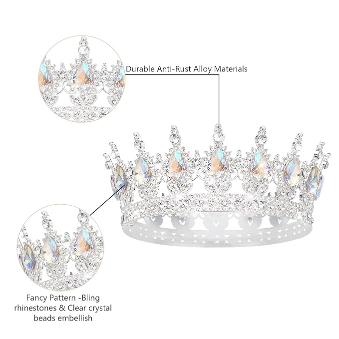 Queen Crown Rhinestone Wedding Crowns and Tiaras for Women Costume Party Hair Accessories Princess Birthday Crown Crystal Bridal Crown (Silver & Moonlight Crown)
