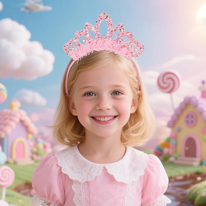 Birthday crown，8 Pack Princess Crown Headband, Glitter Sequin Crown Headband, Shiny Tiaras and Crowns Hair Accessories for Birthday Party, Proms, Gifts