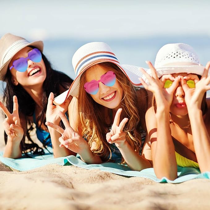 20 Pairs Heart Shaped Sunglasses, Rimless Colorful Candy Eyewear for Women & Men, Fun Transparent Jelly Love Glasses for Parties, Weddings, & Summer Events