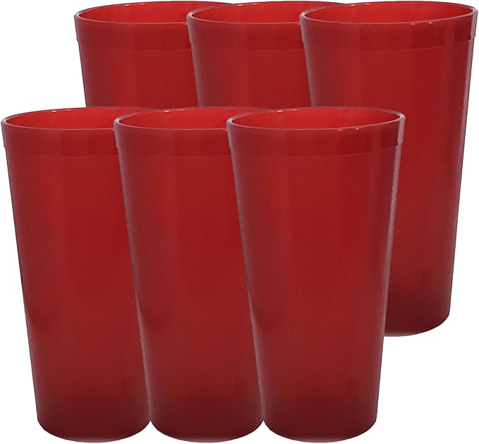 Party Outlaw Red Plastic Cup Tumblers 6 Pc 20oz Lightweight, Heavy Duty Stackable Cafe Style Plastic Glasses. Reusable & Dishwasher Safe Ice Tea & Water Cups