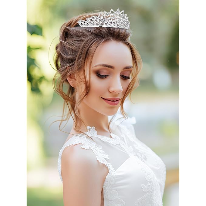 Silver Crown Tiaras for Women Crystal Queen Crown Princess Elegant Crowns with Combs for Bridal Wedding Prom Birthday Party-Pattern 2