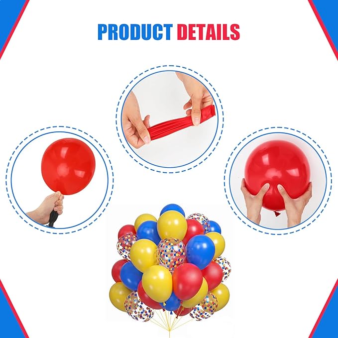 60PCS Red Blue and Yellow Balloons,10 inch Yellow Red and Blue Balloon Arch Kit Carnival Party Decorations,Suitable for Carnival Circus Theme Birthday Party Decorations