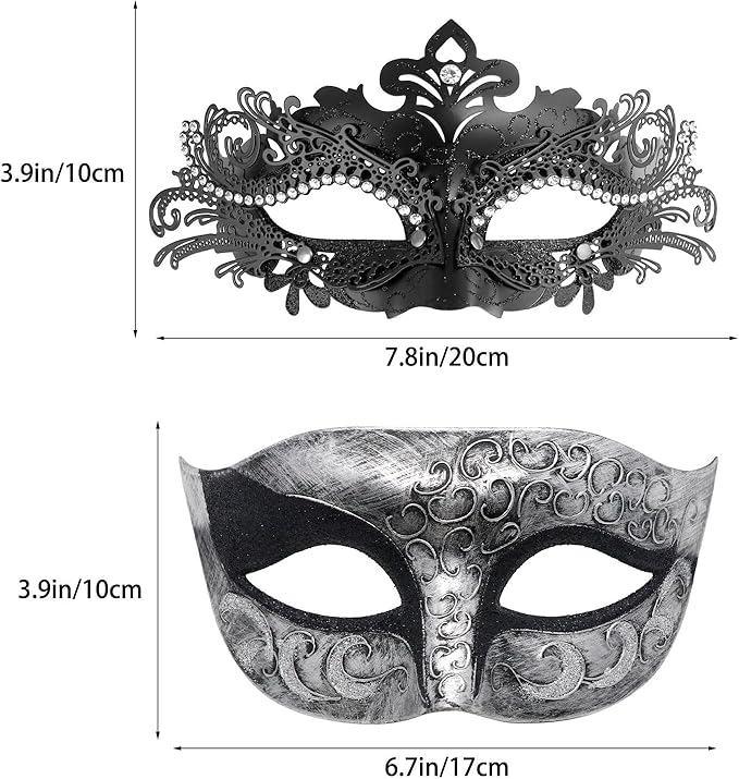 Coddsmz Couple Masquerade Mask Set - Venetian & Mardi Gras Mask for Women & Men
