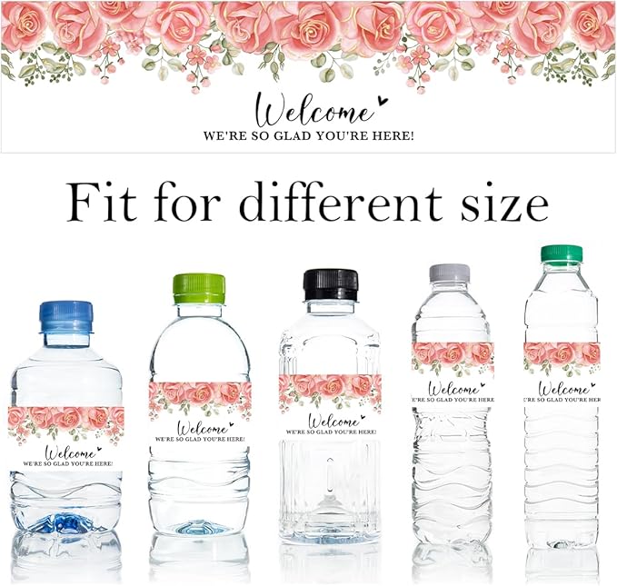 100PCS Wedding Water Bottle Labels Waterproof Greenery Floral Wraps Sticker for Water Bottle Baby Shower Bottle Label for Bridal Shower Party Welcome A01
