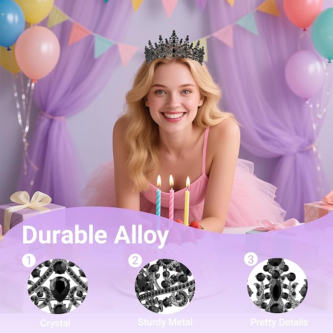 Tiara Crown for Women, Queen Tiara for Birthday Prom Bridal Party Custome Black