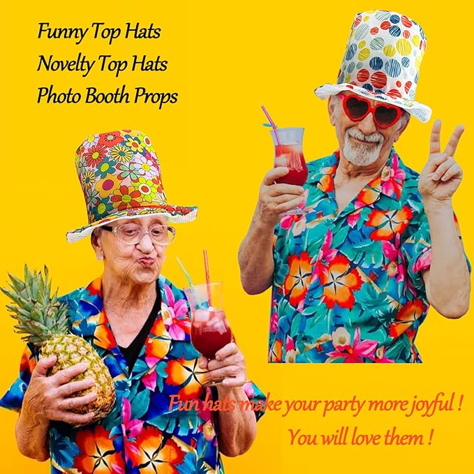 6 Assorted Pattern Funny Party Top Hats - Novelty Crazy Hats - Dress Up Costume Hats - Photo Booth Props for Adults Teen