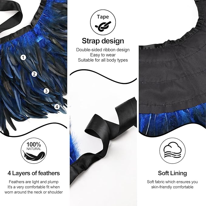 Gothic Natural Feather Shrug Feather Shawl Wrap Cape Victorian Collar for Halloween Cosplay Party Costume Accessories