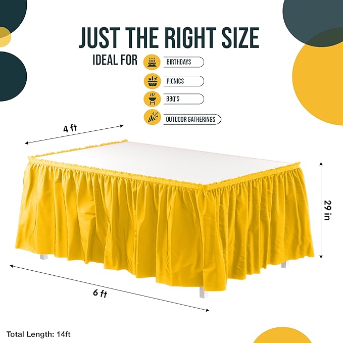 Exquisite Ruffle Table Skirt Yellow 2 Pack 14 Ft Long Table Skirts for Rectangle Tables 6ft Plus or Round Tables Skirts with Adhesive Strip for Gender Reveal Decor & Happy Birthday Parties