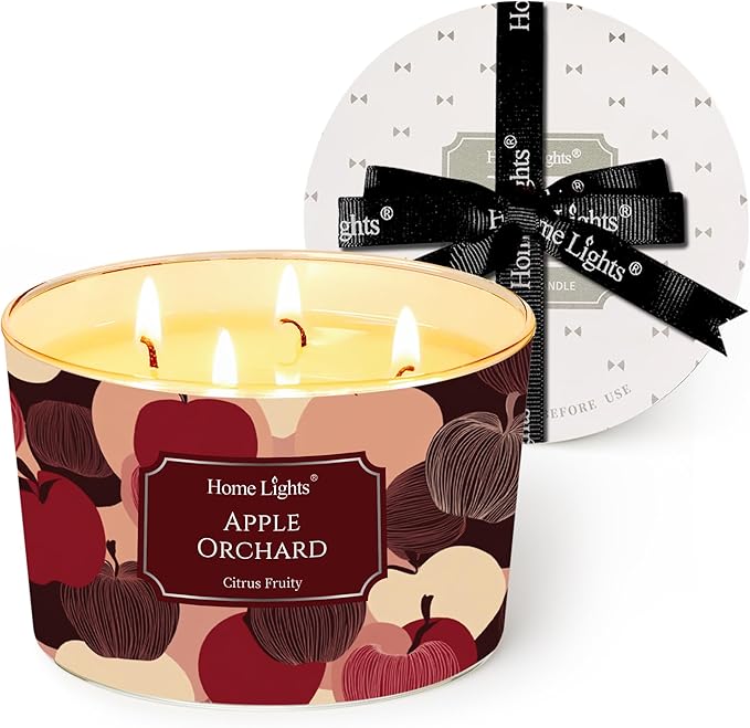 HomeLights Soy Wax Candles for Home Scented, 4-Wick Candles in Apple Orchard Scented, Aromatherapy Candles Gift for Parties, Relaxing, Eclectic Mixed Styles, 18oz