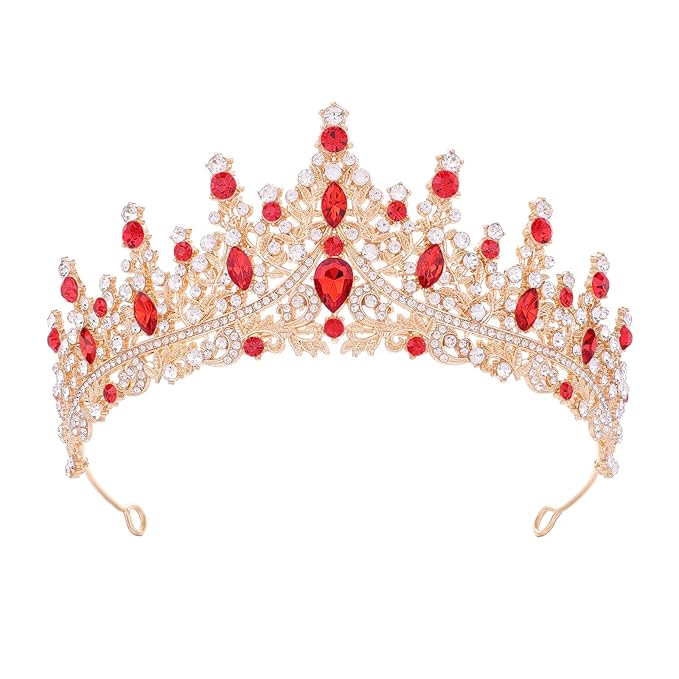 Red Tiara for Women Crystal Queen Crowns Rhinestone Princess Tiaras for Girl Wedding Headband for Bride Hair Accessories for Halloween Costume Birthday Party Prom Mother's Gifts