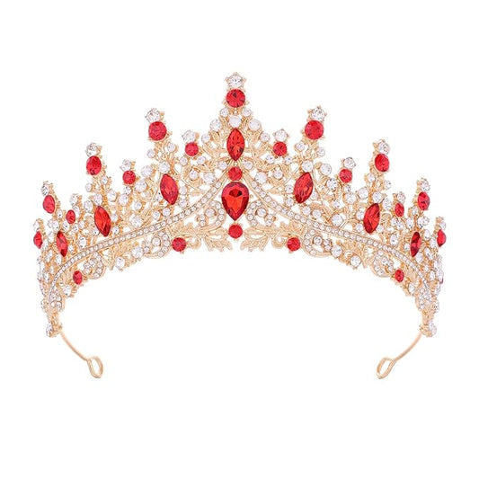Red Tiara for Women Crystal Queen Crowns Rhinestone Princess Tiaras for Girl Wedding Headband for Bride Hair Accessories for Halloween Costume Birthday Party Prom Mother's Gifts