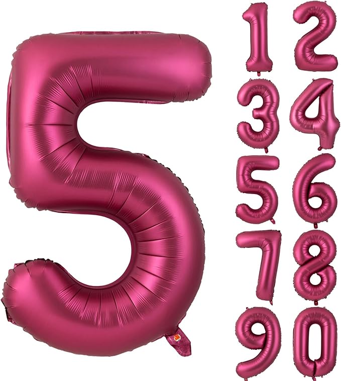 Number 5 Balloons 40 Inch Wine Red Burgundy Foil Helium Large Balloons for Birthday Party Anniversary Decorations（Digital 5）