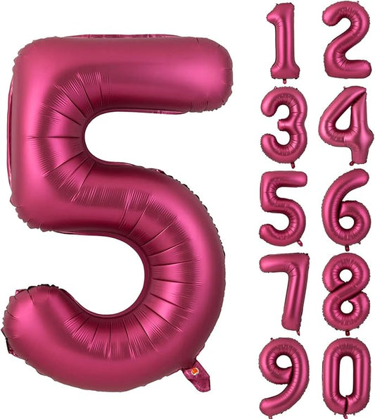 Number 5 Balloons 40 Inch Wine Red Burgundy Foil Helium Large Balloons for Birthday Party Anniversary Decorations（Digital 5）